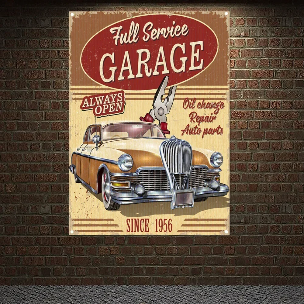 Auto Repair Shop Open - ALWAYS OPEN GARAGE Vintage AUTO-SERVICE Poster