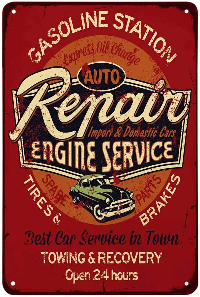 Auto Repair Shop Open - Vintage Metallschild „Auto-Reparatur Motor-Service“ – Tankstelle,